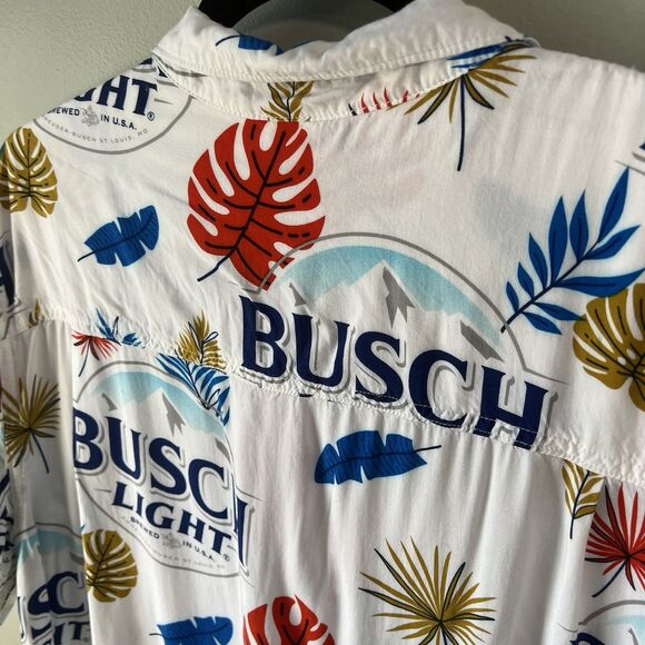 Anheuser Busch Men's Tropical Hawaiian Shirt White, Short Sleeve, Busch Light - Picture 12 of 14